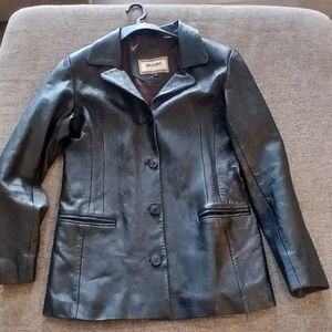 Black Leather Jacket Lamb Size L